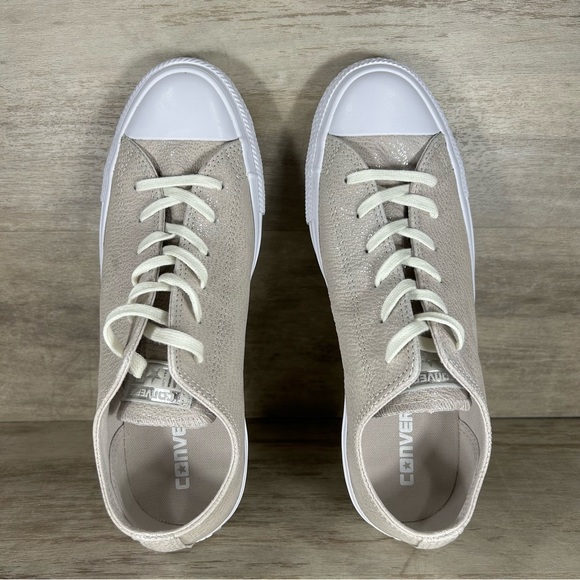 NEW Converse Chuck Taylor All Star OX Leather Sneaker Pale Putty Silver Women 8 - Picture 9 of 13